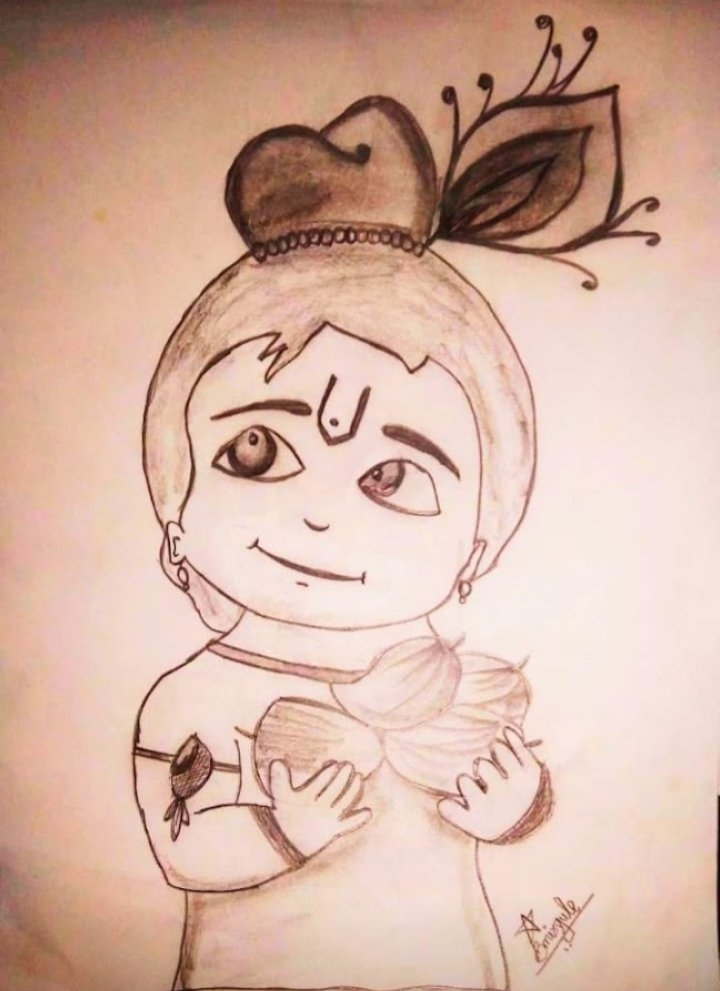 haki_arts - Realistic sketch A3🤘 Cute Baby krishna 😍😍 . . . Like and  share Time taken- 10 hours #sketching #pencildrawing #graphite #artline # krishna | Facebook