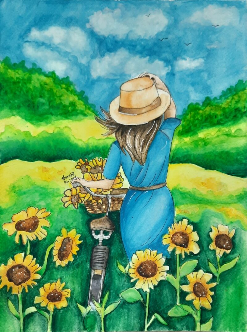 Girl in Sunflower Field