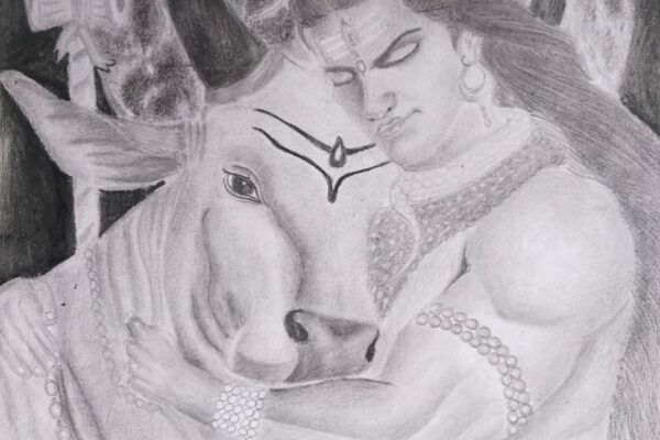 A Sketch of Lord Shiva with Nandi