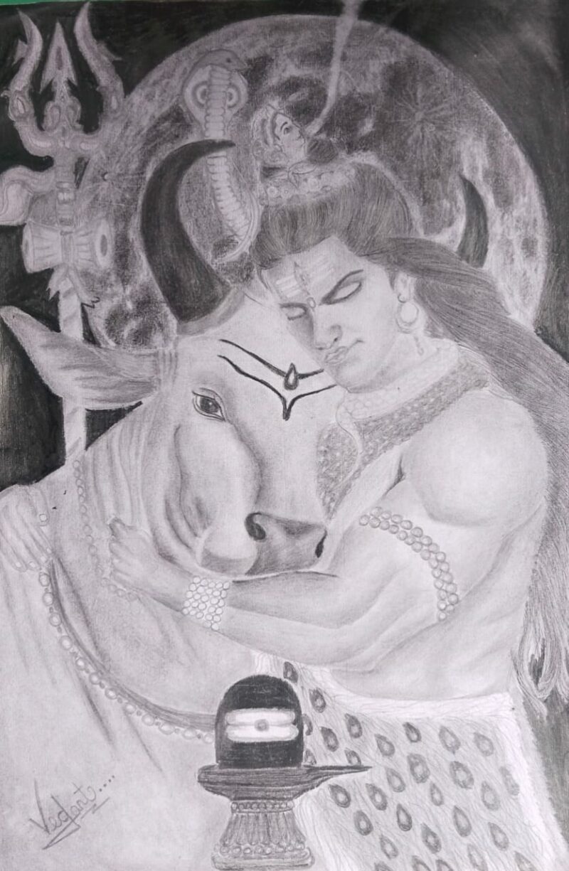 A Sketch of Lord Shiva with Nandi